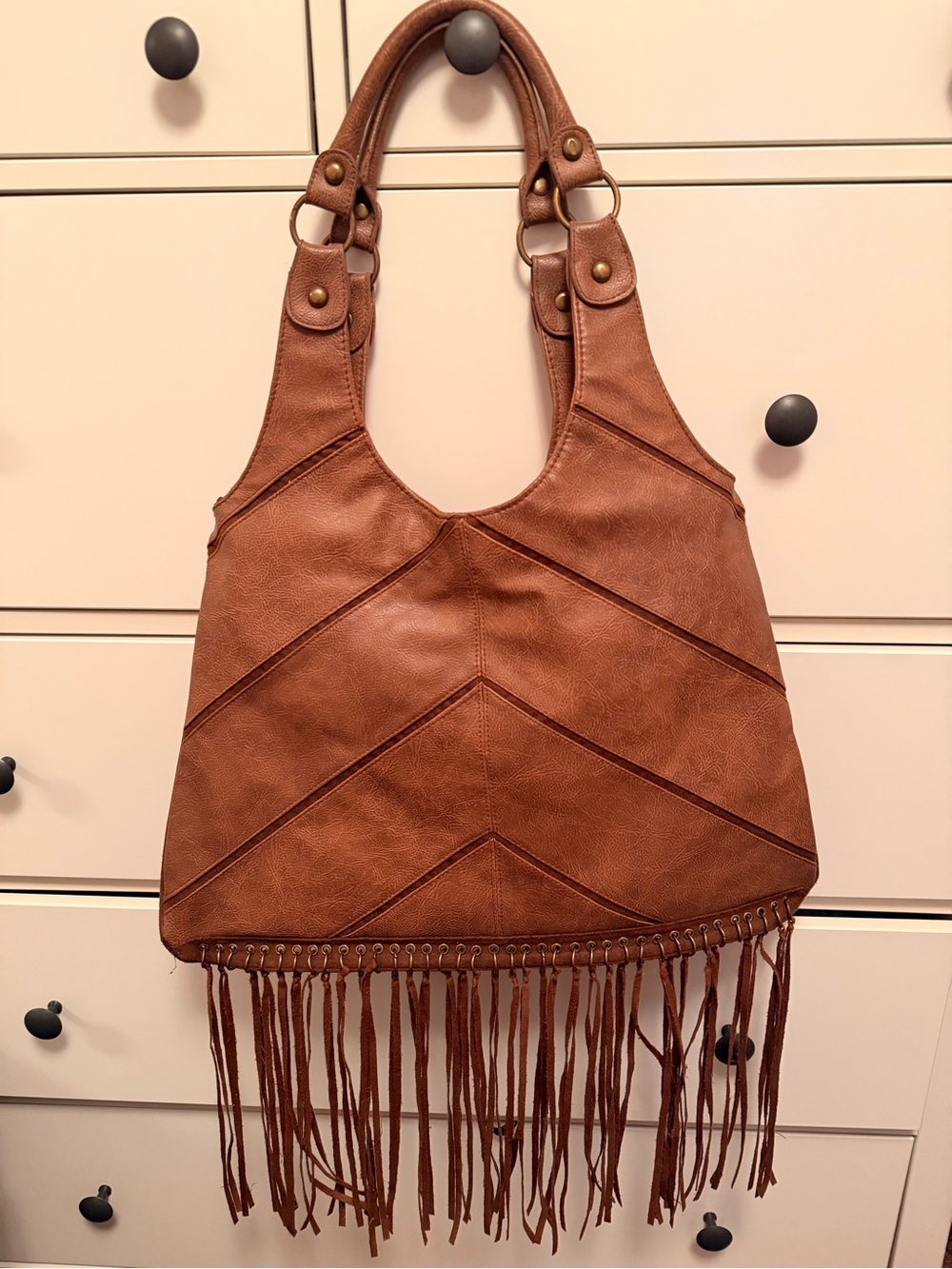 Women's Brown Fringe Hobo Bag